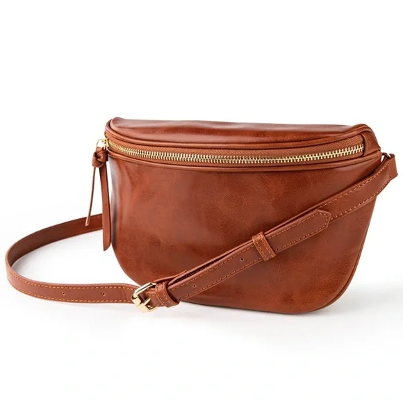 Lady Elegant Brown Leather Crossbody Bag - Picture 1 of 7